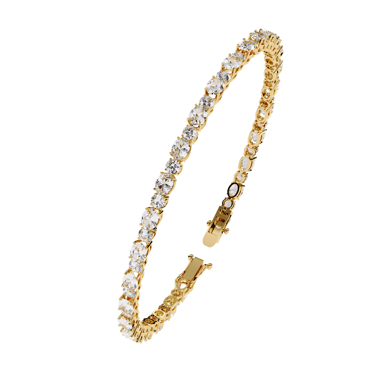 Yellow Gold Alternating Oval and Round Tennis Bracelet