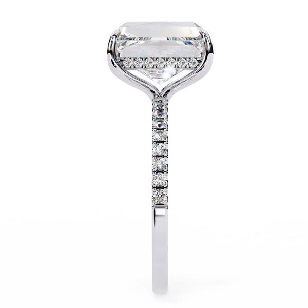 White Gold Emerald-Cut Diamond Solitaire Pavé Engagement Ring