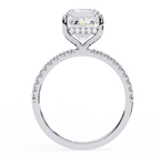 White Gold Emerald-Cut Diamond Solitaire Pavé Engagement Ring