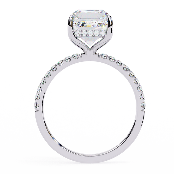 White Gold Emerald-Cut Diamond Solitaire Pavé Engagement Ring