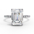 White Gold Emerald-Cut Diamond Solitaire Pavé Engagement Ring
