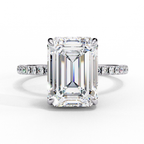 White Gold Emerald-Cut Diamond Solitaire Pavé Engagement Ring