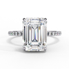 White Gold Emerald-Cut Diamond Solitaire Pavé Engagement Ring