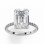 White Gold Emerald-Cut Diamond Solitaire Pavé Engagement Ring