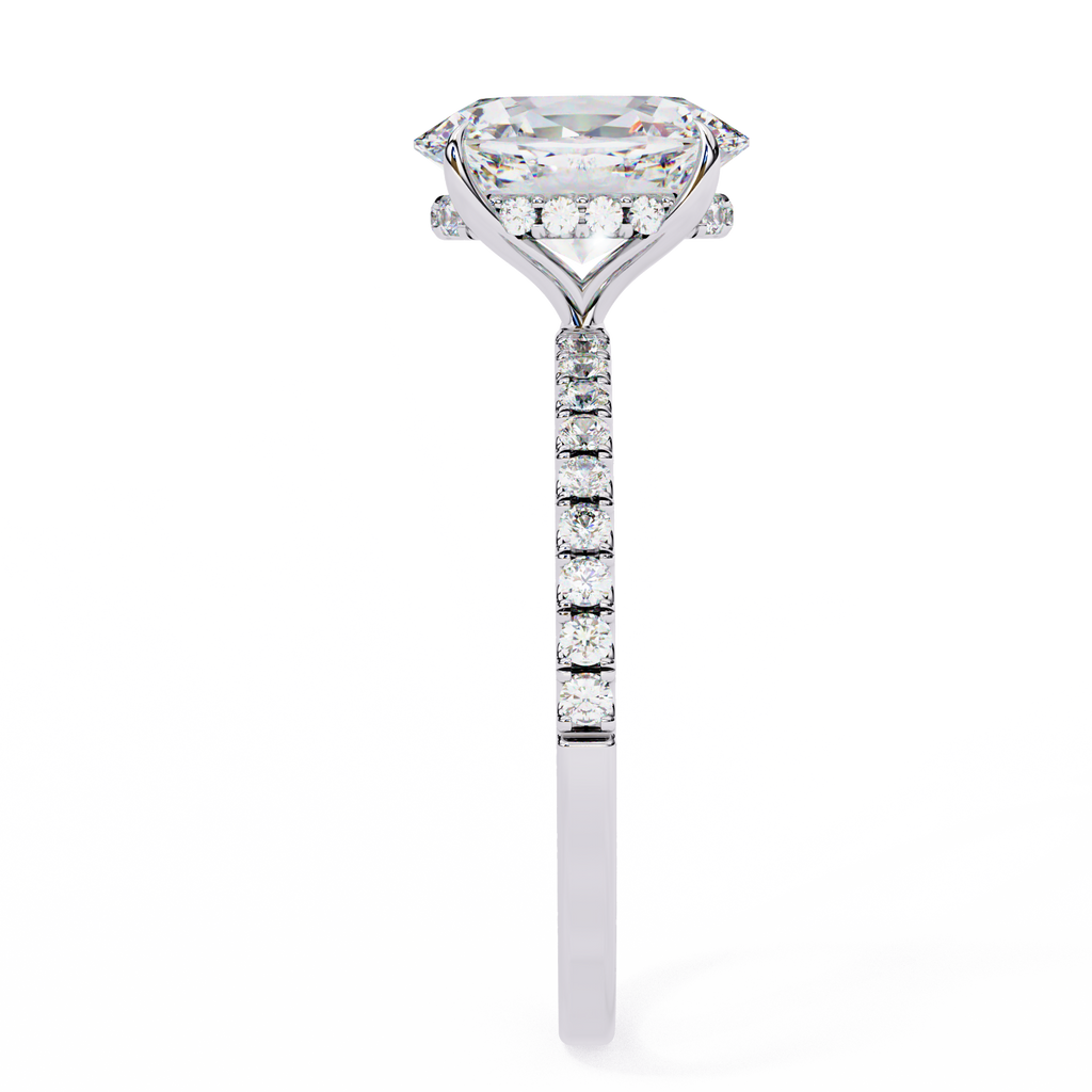 White Gold Oval Diamond Solitaire Pavé Engagement Ring