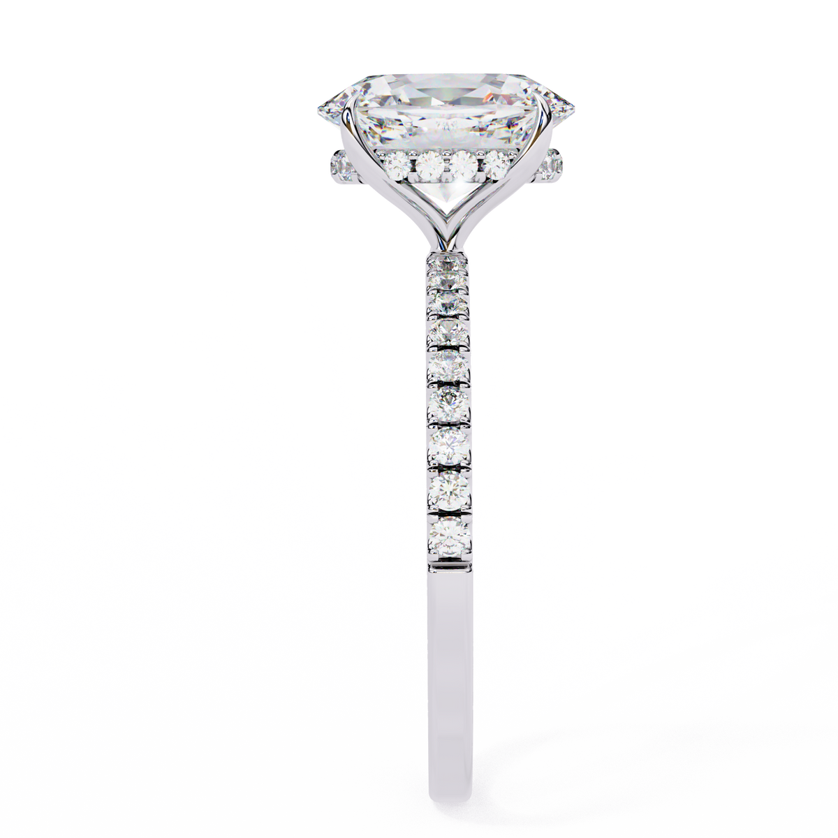 White Gold Oval Diamond Solitaire Pavé Engagement Ring