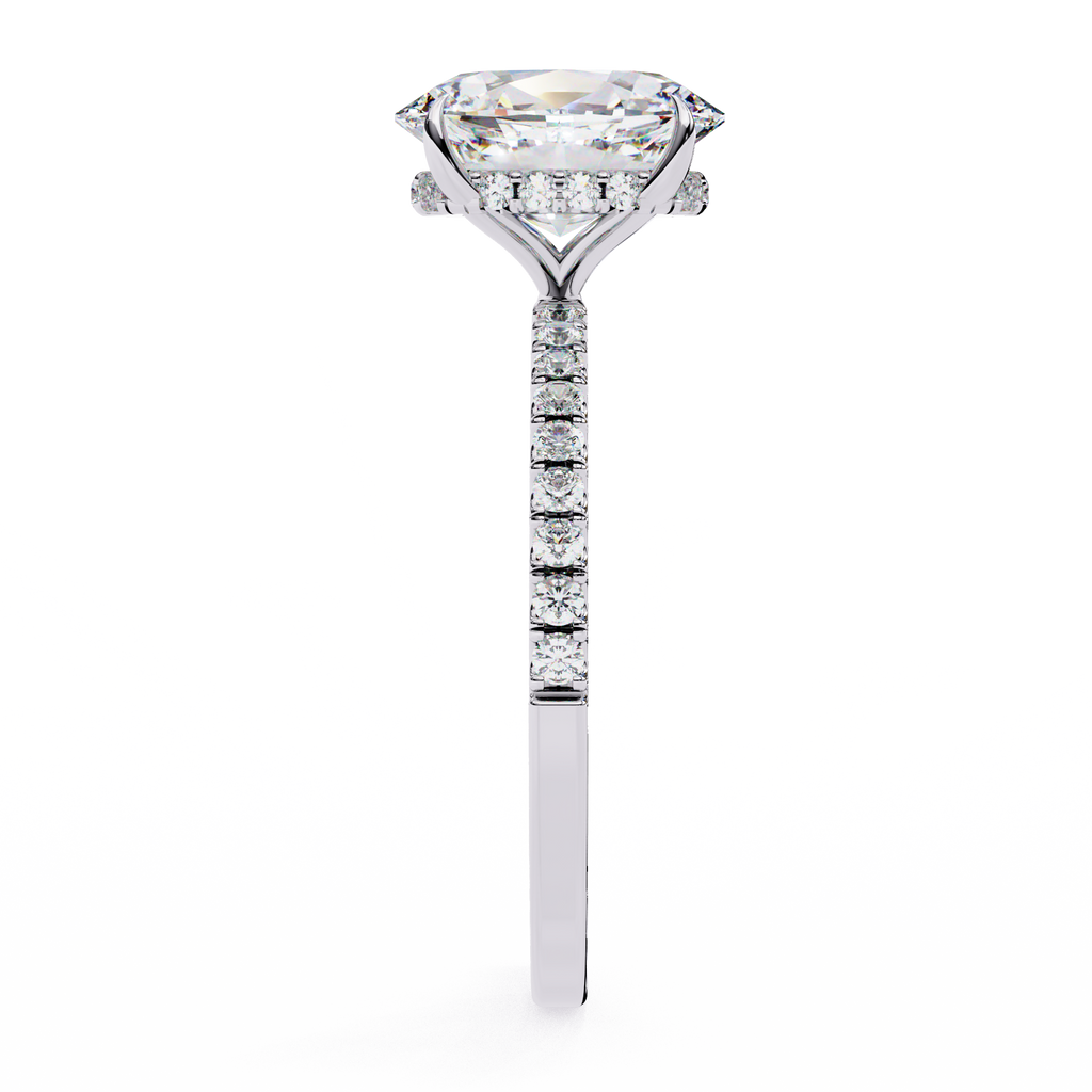 White Gold Oval Diamond Solitaire Pavé Engagement Ring