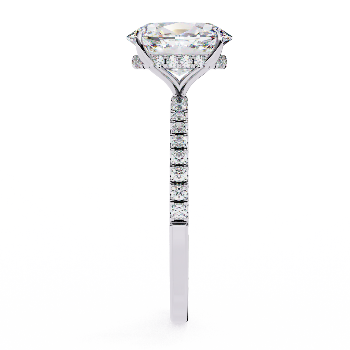 White Gold Oval Diamond Solitaire Pavé Engagement Ring