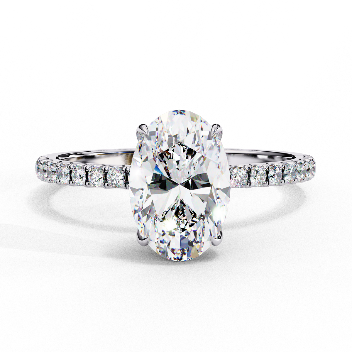 White Gold Oval Diamond Solitaire Pavé Engagement Ring