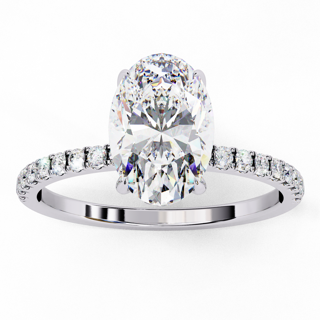White Gold Oval Diamond Solitaire Pavé Engagement Ring