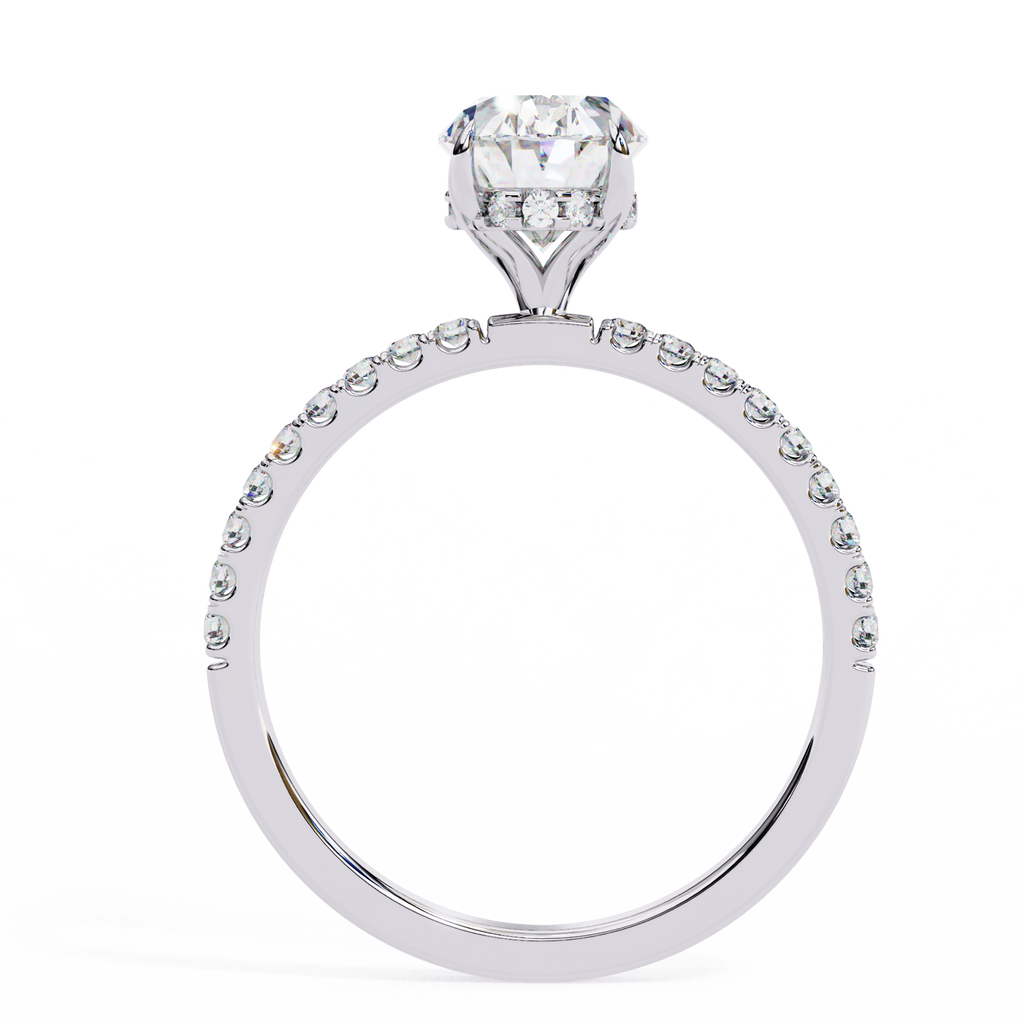 White Gold Oval Diamond Solitaire Pavé Engagement Ring