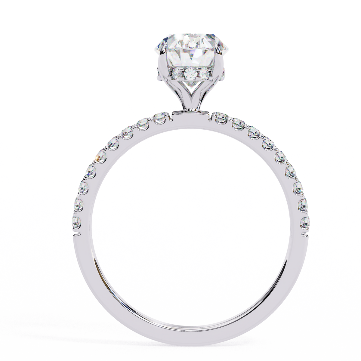 White Gold Oval Diamond Solitaire Pavé Engagement Ring