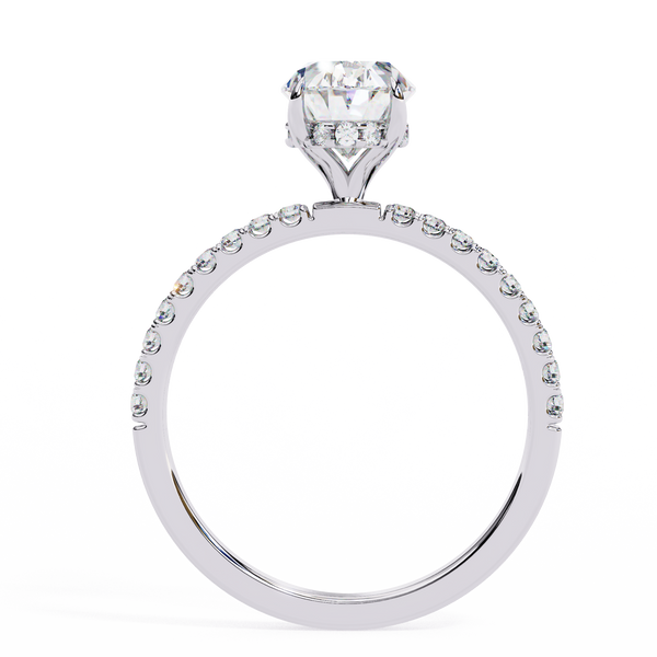 White Gold Oval Diamond Solitaire Pavé Engagement Ring