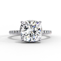 White Gold Cushion-Cut Diamond Solitaire Pavé Engagement Ring