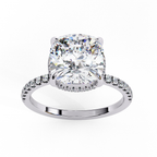White Gold Cushion-Cut Diamond Solitaire Pavé Engagement Ring