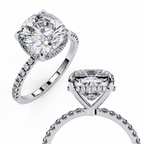 White Gold Cushion-Cut Diamond Solitaire Pavé Engagement Ring