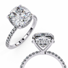 White Gold Cushion-Cut Diamond Solitaire Pavé Engagement Ring