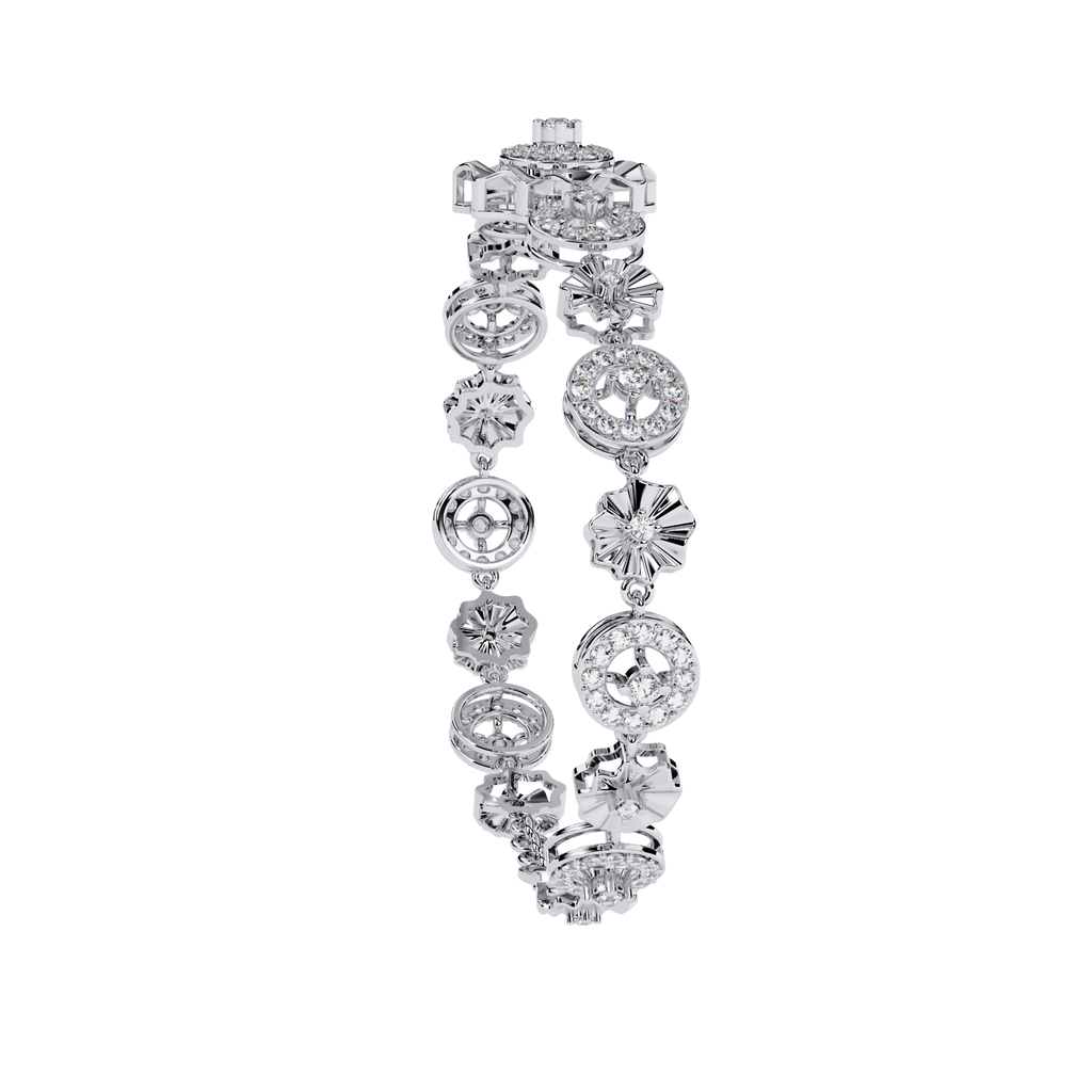White Gold Floral Medallion Diamond Link Bracelet