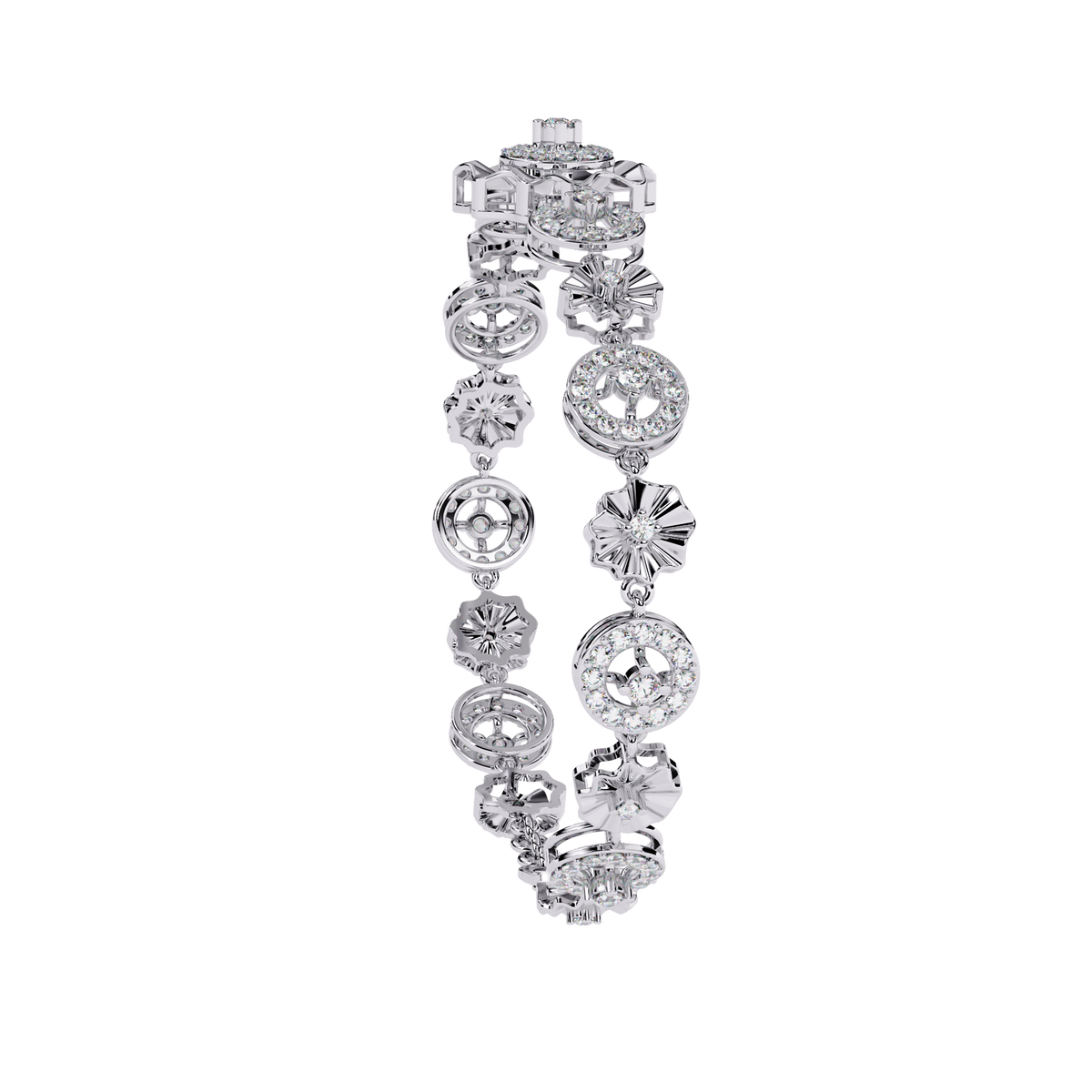 White Gold Floral Medallion Diamond Link Bracelet