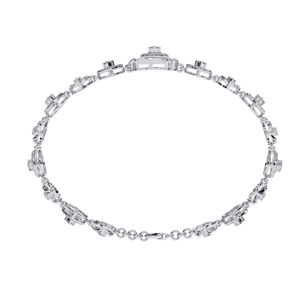 White Gold Floral Medallion Diamond Link Bracelet