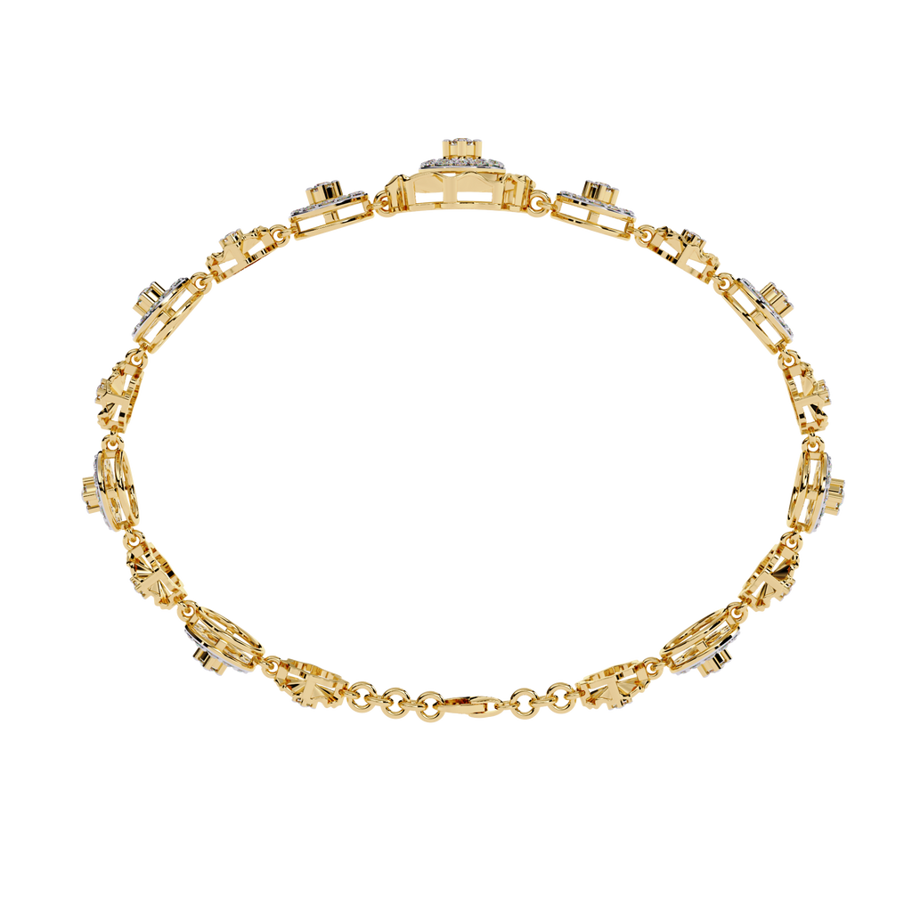 Yellow Gold Floral Medallion Diamond Link Bracelet
