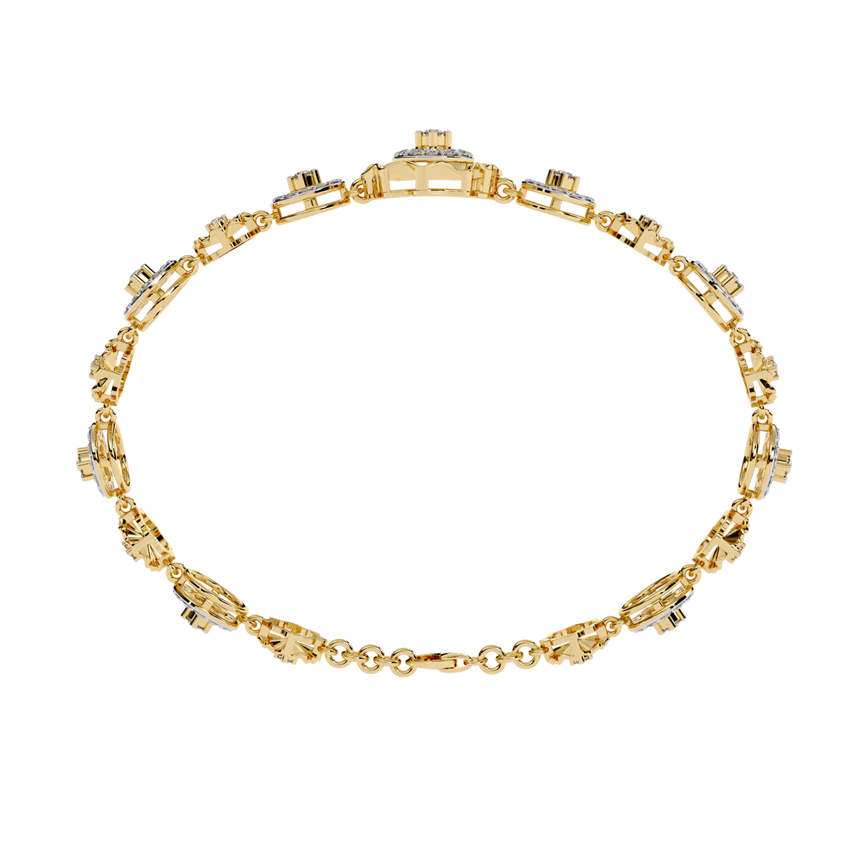 Yellow Gold Floral Medallion Diamond Link Bracelet