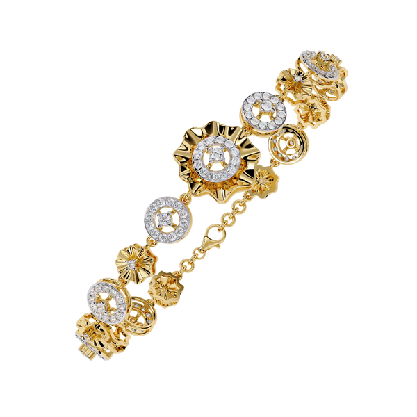 Yellow Gold Floral Medallion Diamond Link Bracelet