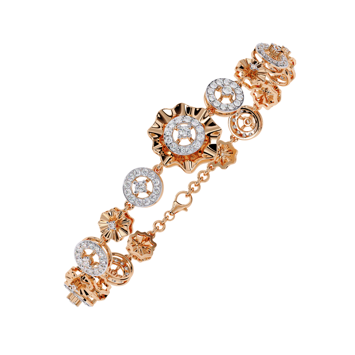 Rose Gold Solar Medallion Station Diamond Bracelet