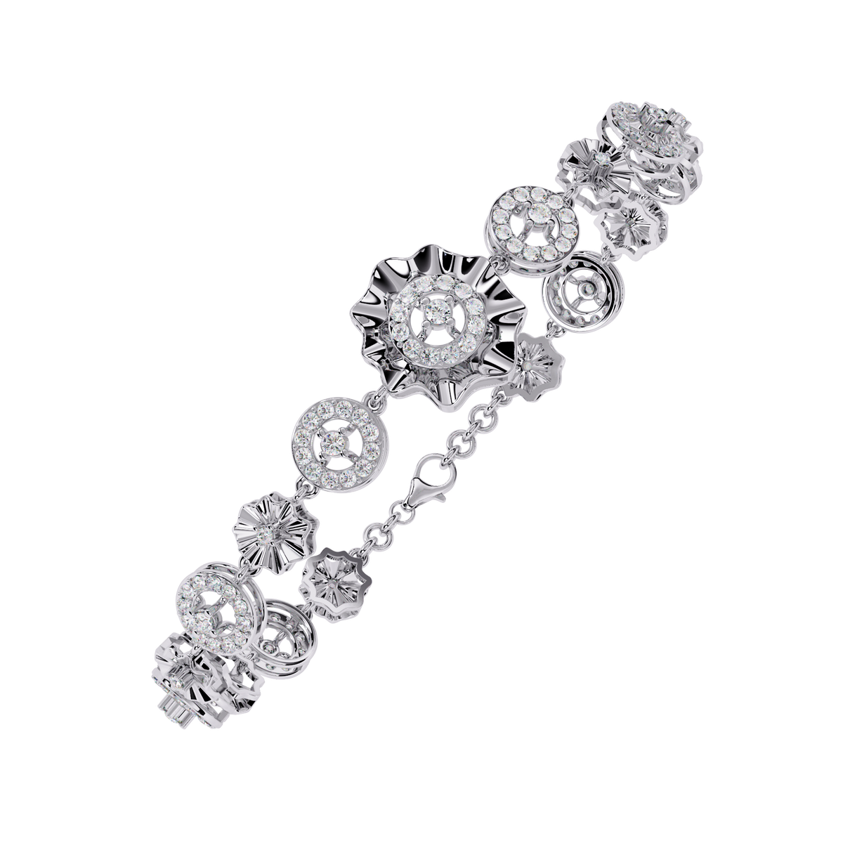 White Gold Floral Medallion Diamond Link Bracelet