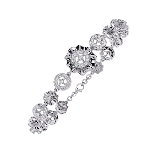 White Gold Floral Medallion Diamond Link Bracelet