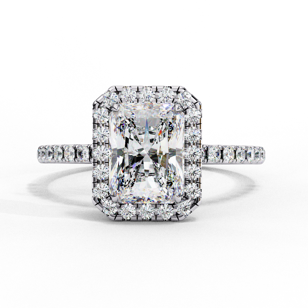 White Gold Radiant-Cut Diamond Halo Pavé Engagement Ring