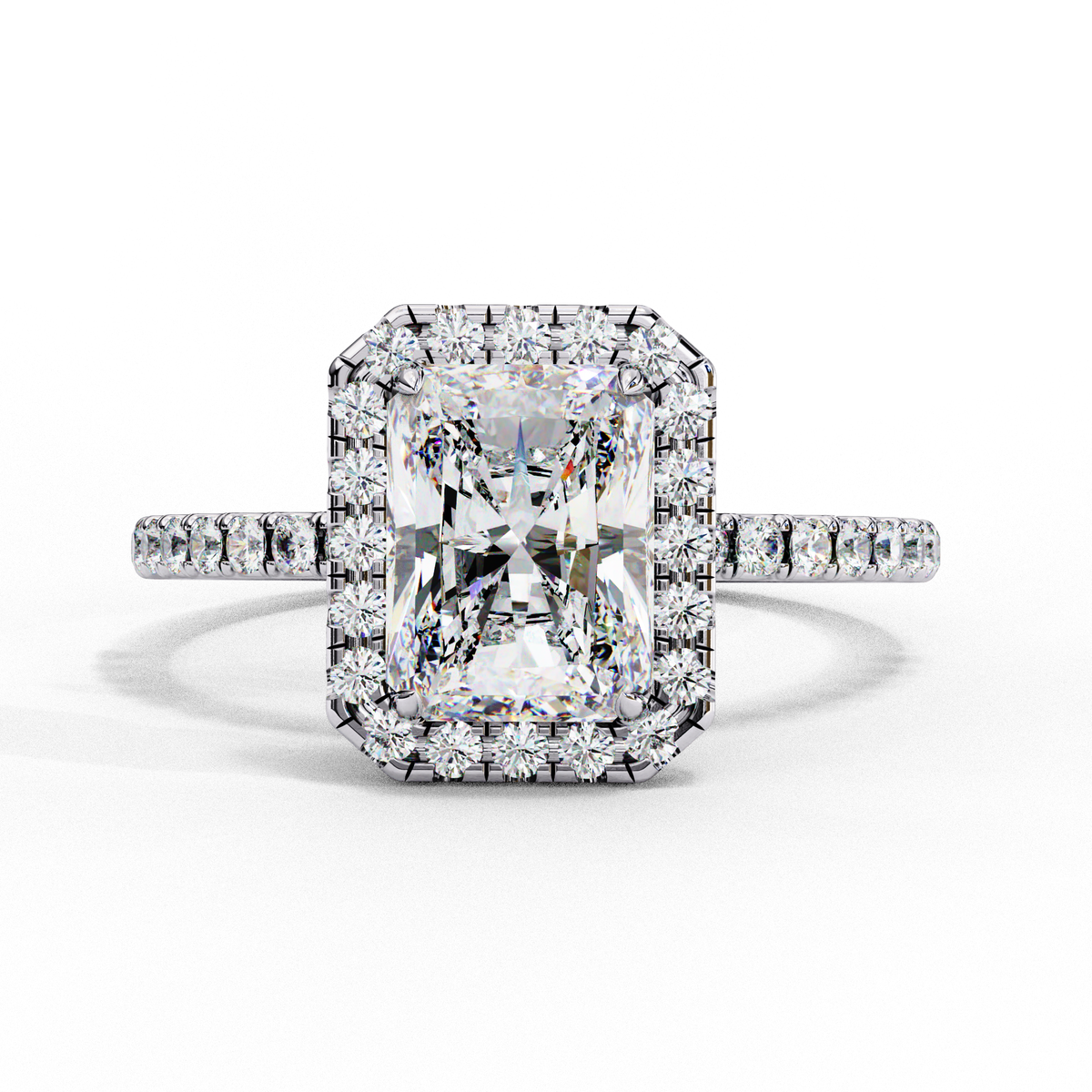 White Gold Radiant-Cut Diamond Halo Pavé Engagement Ring