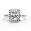 White Gold Radiant-Cut Diamond Halo Pavé Engagement Ring