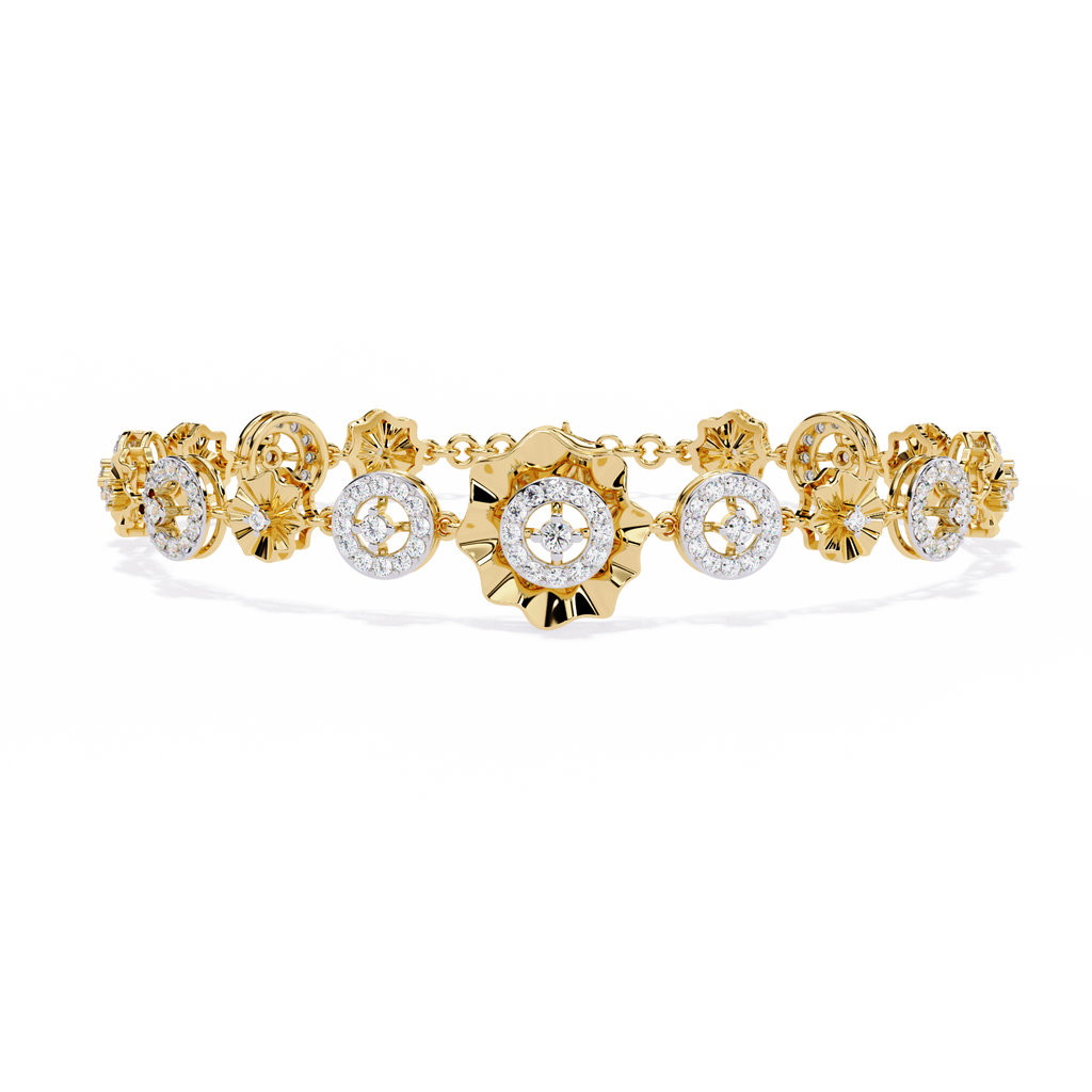 Yellow Gold Floral Medallion Diamond Link Bracelet
