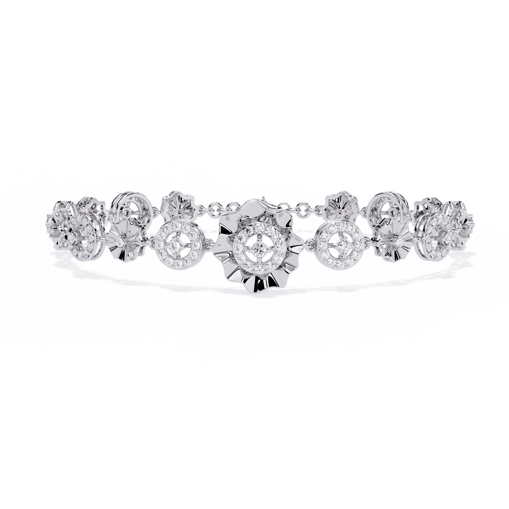 White Gold Floral Medallion Diamond Link Bracelet