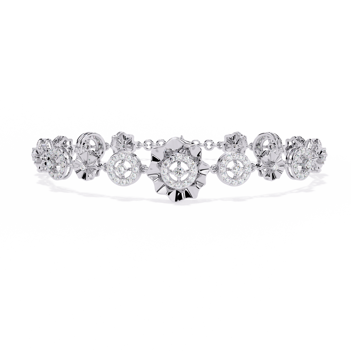 White Gold Floral Medallion Diamond Link Bracelet