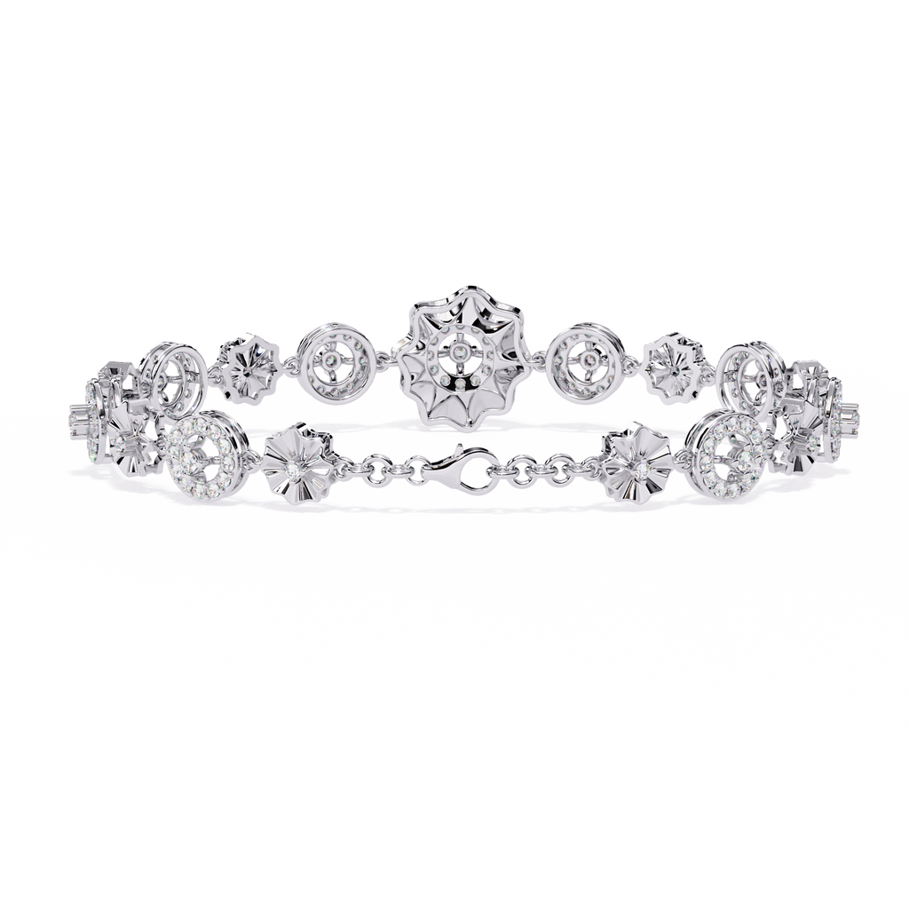White Gold Floral Medallion Diamond Link Bracelet