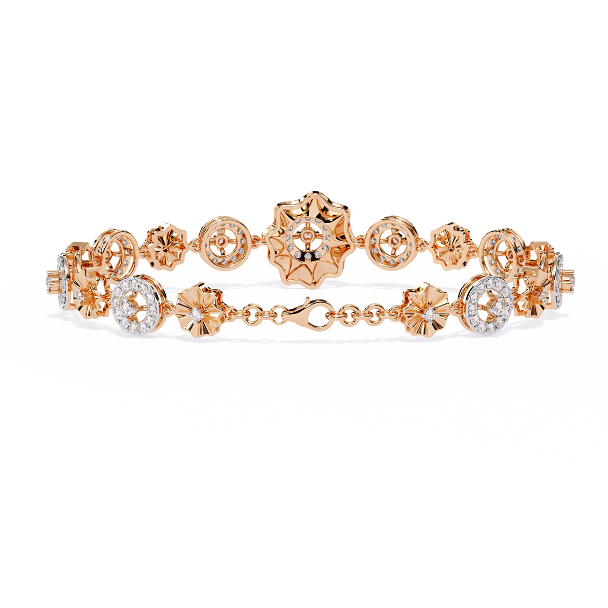 Rose Gold Solar Medallion Station Diamond Bracelet