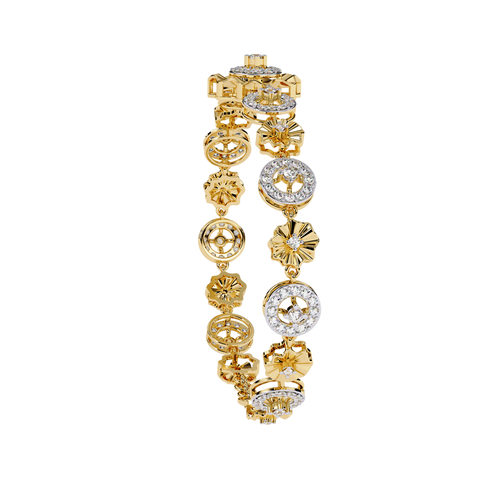 Yellow Gold Floral Medallion Diamond Link Bracelet