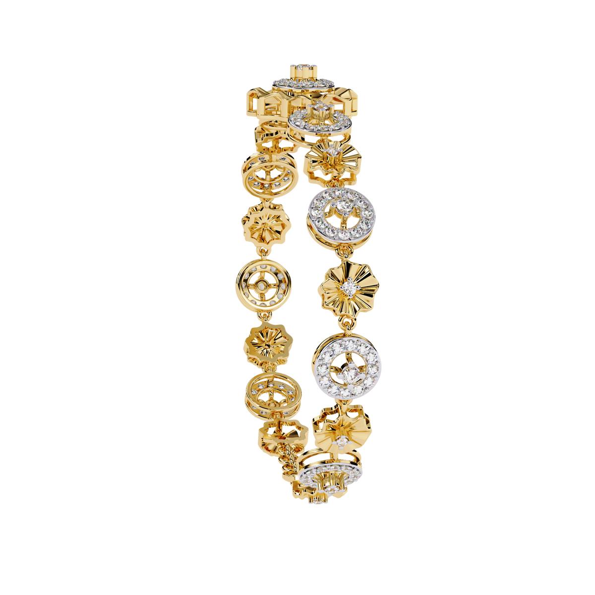Yellow Gold Floral Medallion Diamond Link Bracelet