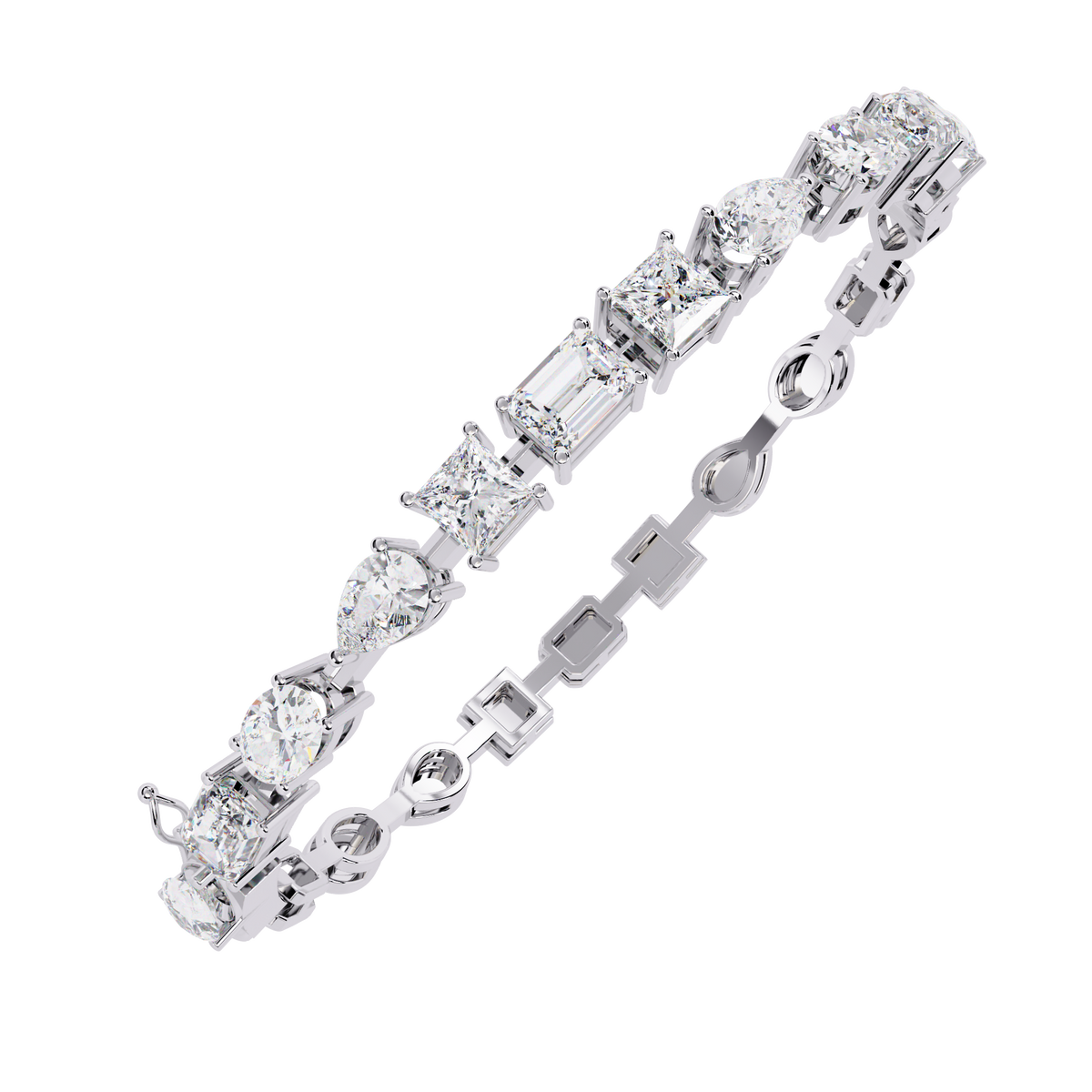 White Gold Multi-Shape Diamond Line Bracelet