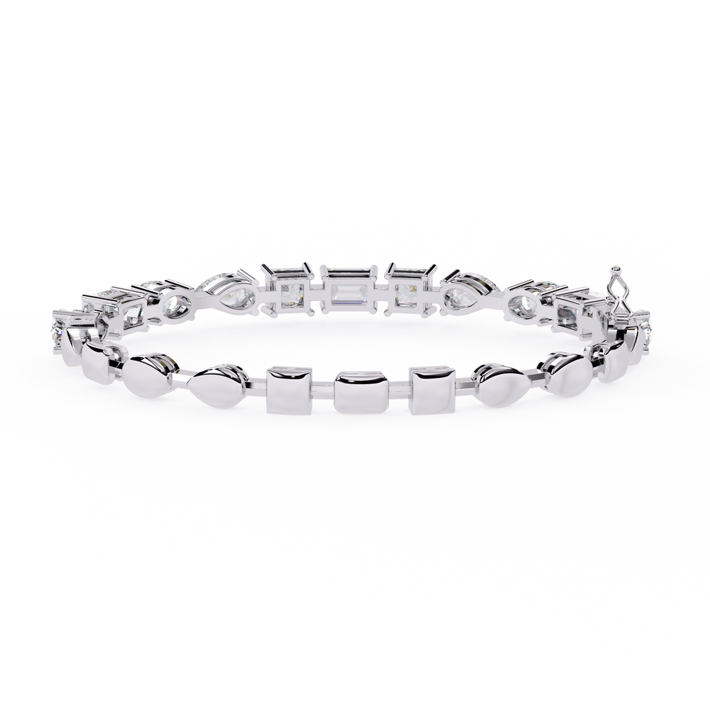 White Gold Multi-Shape Diamond Line Bracelet