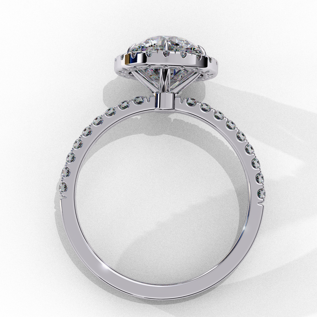 White Gold Round Diamond Halo Pavé Engagement Ring
