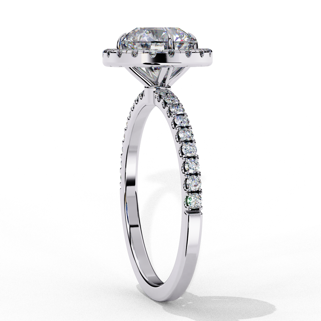 White Gold Round Diamond Halo Pavé Engagement Ring