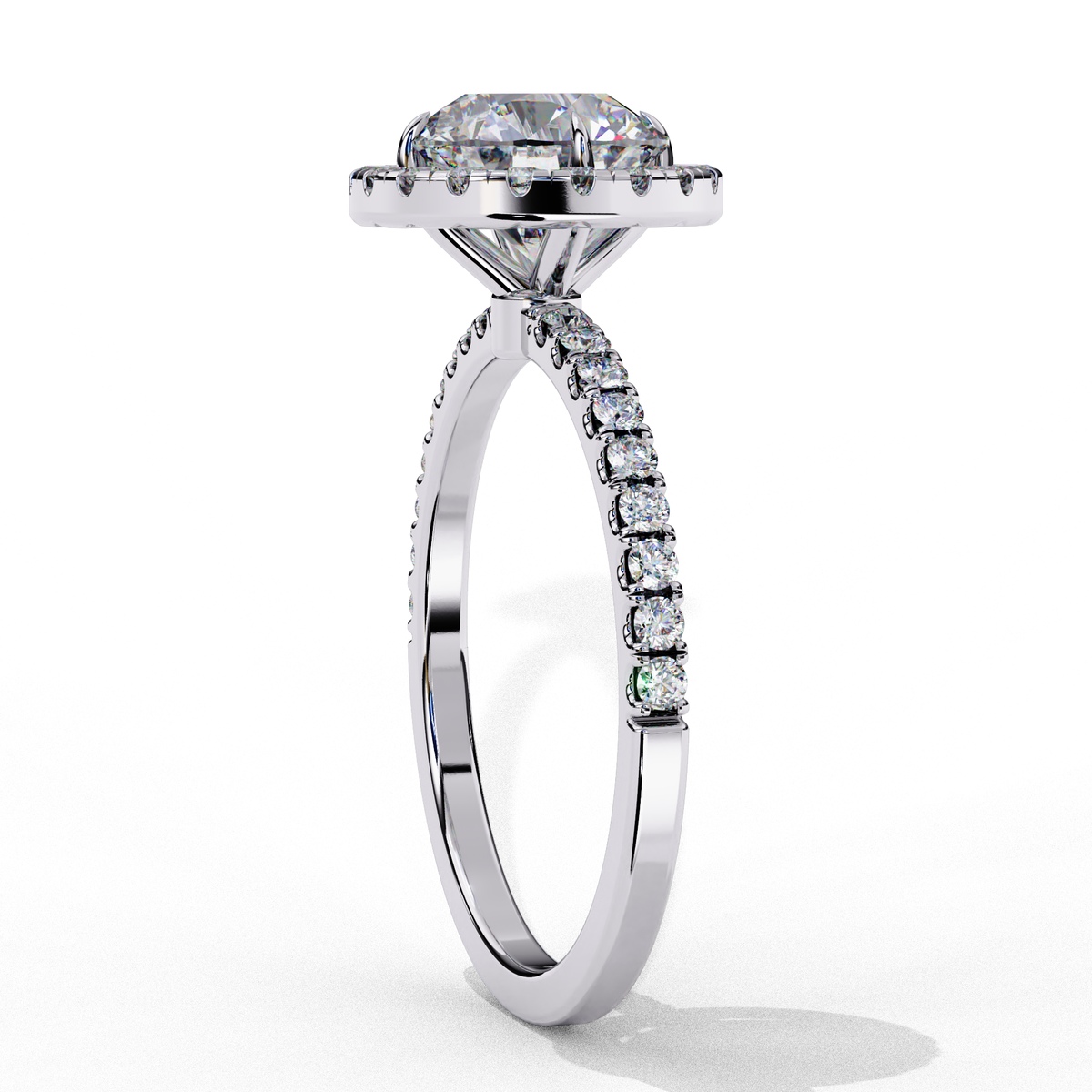White Gold Round Diamond Halo Pavé Engagement Ring