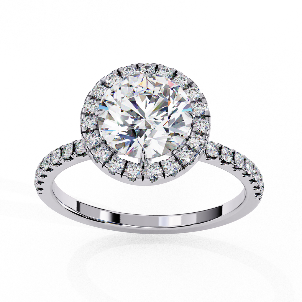 White Gold Round Diamond Halo Pavé Engagement Ring
