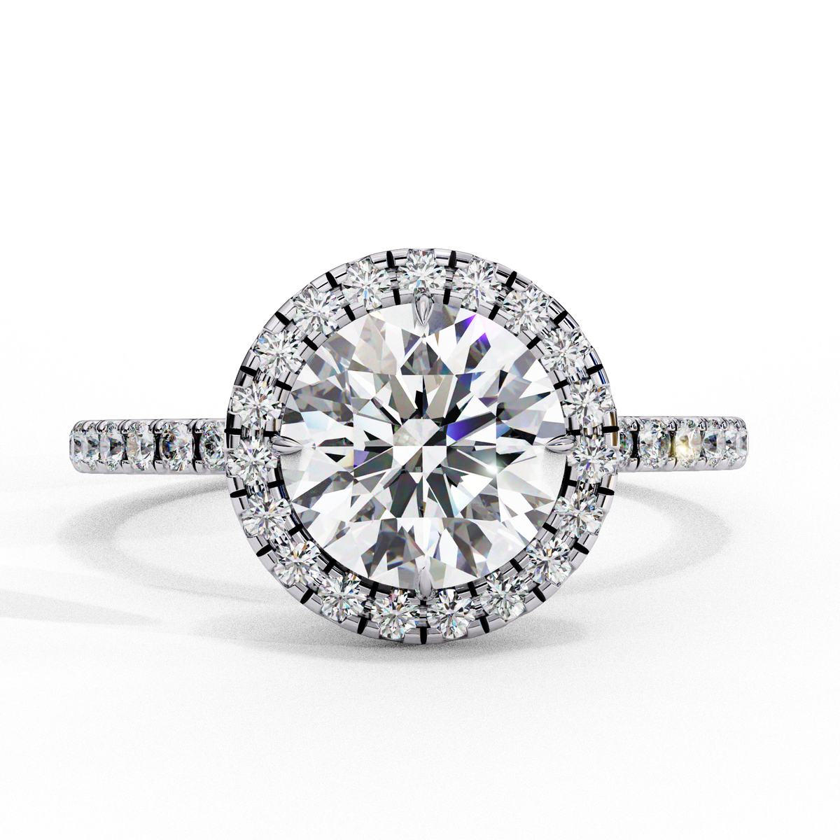 White Gold Round Diamond Halo Pavé Engagement Ring