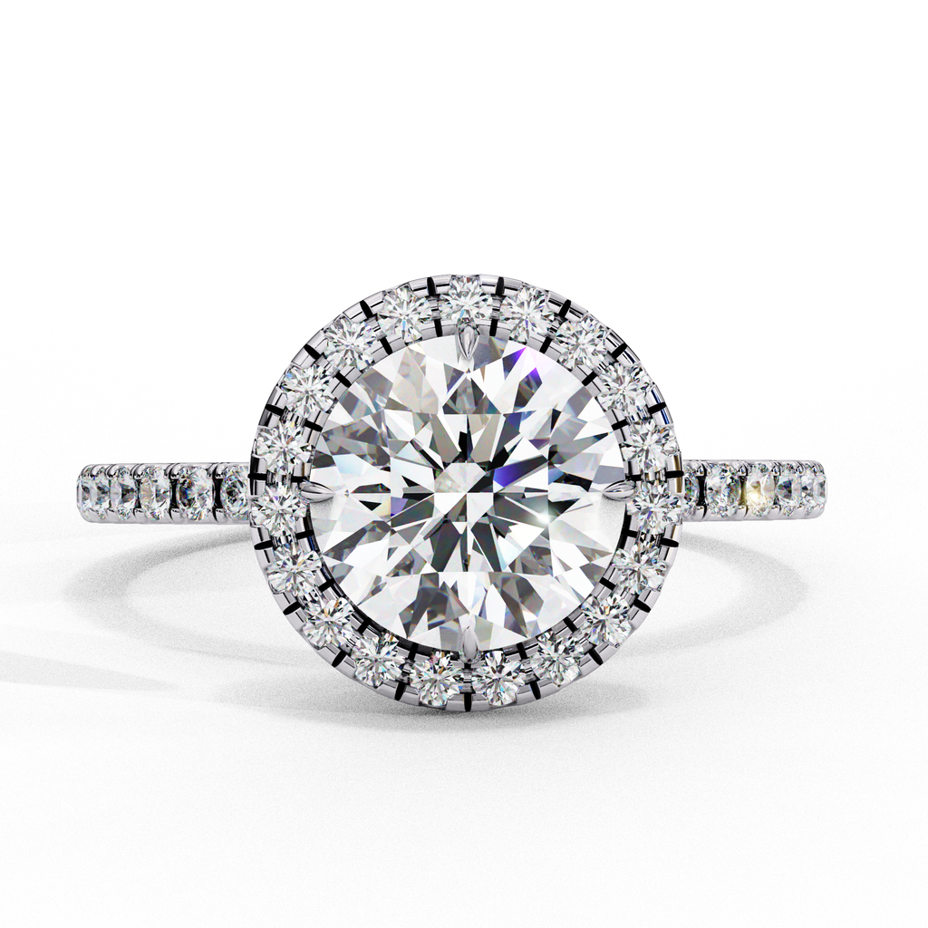 White Gold Round Diamond Halo Pavé Engagement Ring