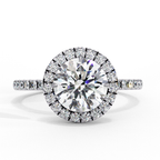 White Gold Round Diamond Halo Pavé Engagement Ring