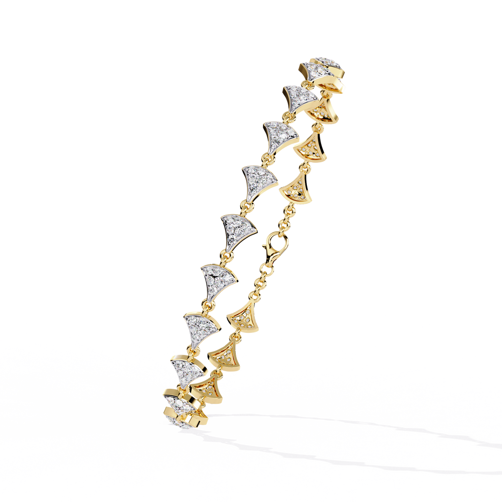 Yellow Gold Pavé Fan Mirrored Link Bracelet